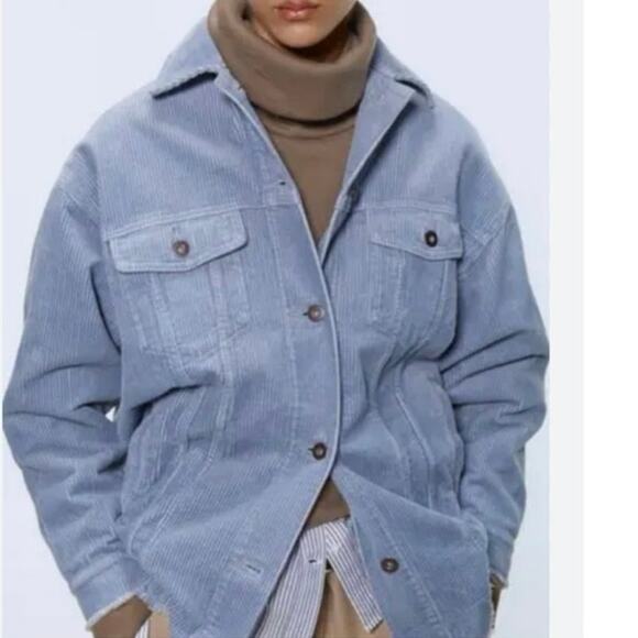 Zara Blue Corduroy Shacket Raw Hem Small - Picture 8 of 8